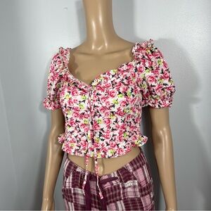 Floral Pink Puff Sleeve Top